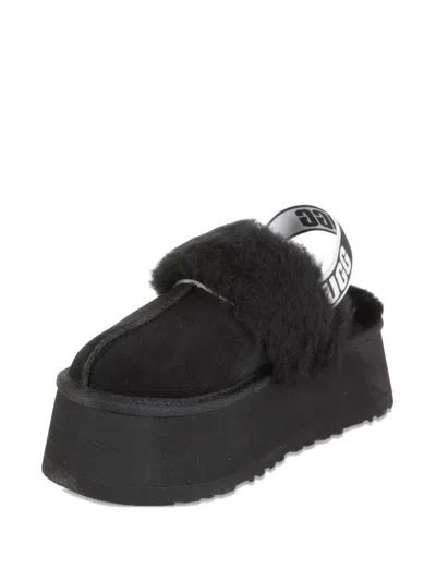 Ugg Black Leather Clog With Faux Fur And Elastic Back  In Black