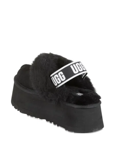 Ugg Black Leather Clog With Faux Fur And Elastic Back  In Black