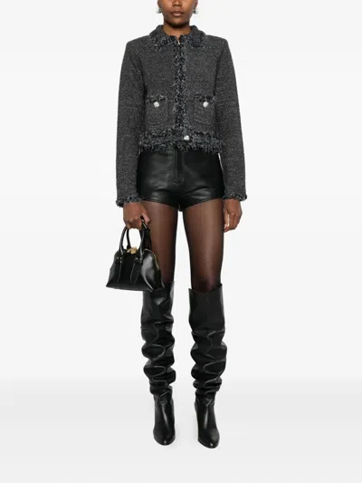 Blugirl Textured Cropped Knit Sweater With Frayed Edges In Gray