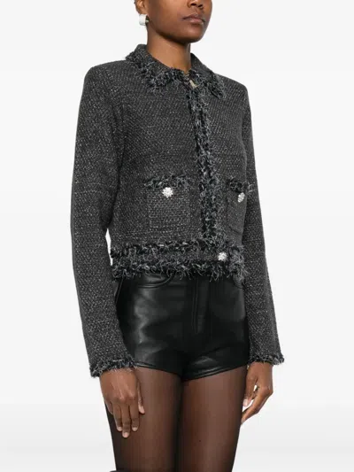 Blugirl Textured Cropped Knit Sweater With Frayed Edges In Gray