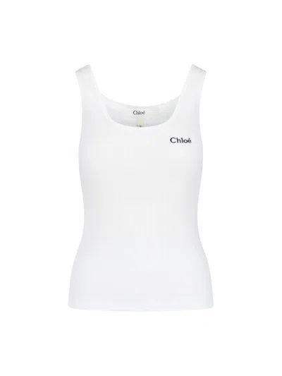 Chloé Women Logo Cotton Tank Top In White