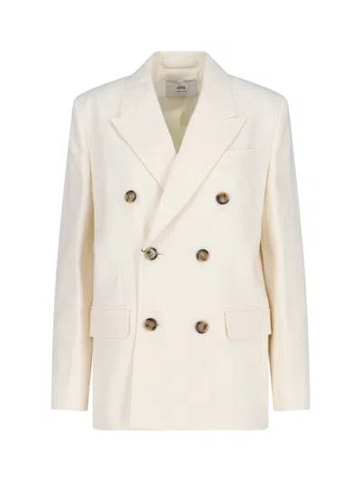 Ami Alexandre Mattiussi Double-breasted Wool Blazer With Peak Lapels And Flap Pockets In White