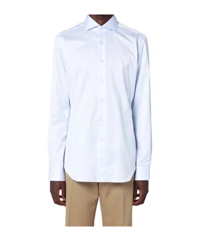 Xacus Small Striped Light Blue Travel Shirt In Blue