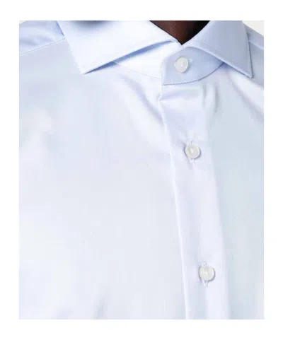 Xacus Small Striped Light Blue Travel Shirt In Blue