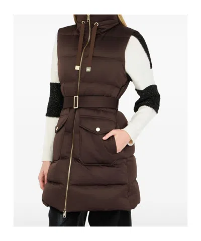 Liu •jo Quilted Brown Jacket With High Collar
