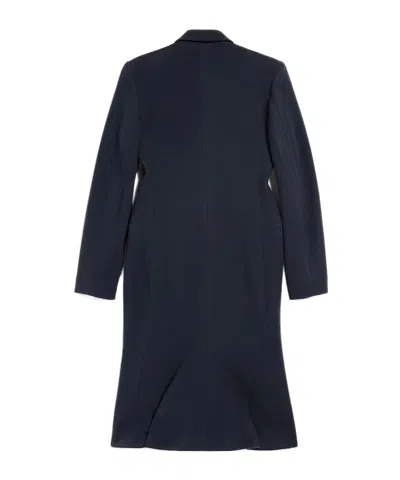 Balenciaga Women Godet Midi Double-breasted Wool Coat In Blue