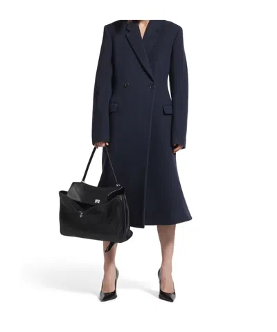 Balenciaga Women Godet Midi Double-breasted Wool Coat In Blue