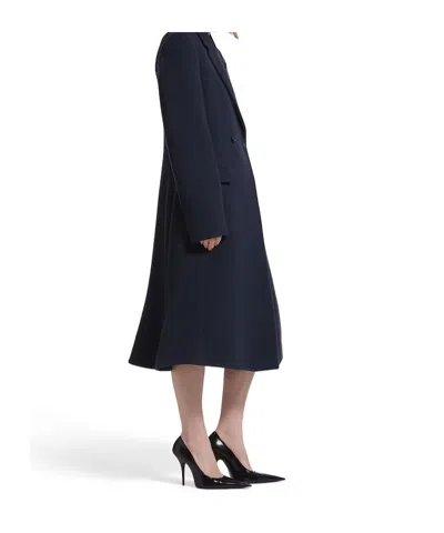 Balenciaga Women Godet Midi Double-breasted Wool Coat In Blue