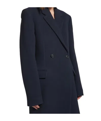 Balenciaga Women Godet Midi Double-breasted Wool Coat In Blue