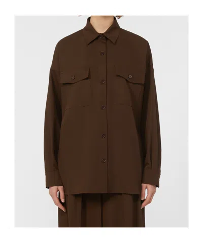 Weekend Max Mara Firmina Virgin Wool Button-up Shirt In Brown