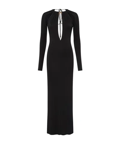 Marine Serre Draped Jersey Ls Long Dress In Black