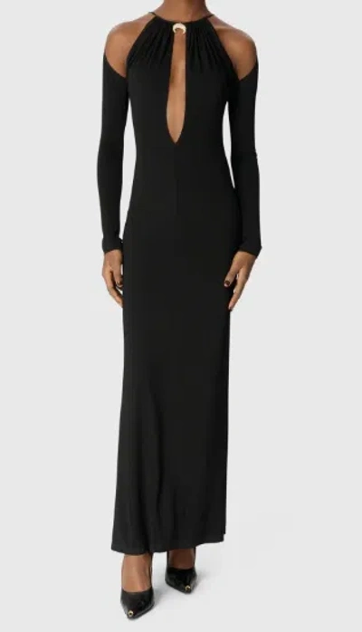 Marine Serre Draped Jersey Ls Long Dress In Black