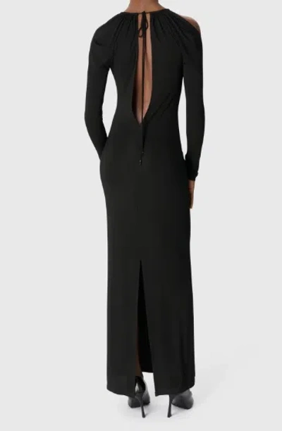 Marine Serre Draped Jersey Ls Long Dress In Black