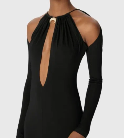 Marine Serre Draped Jersey Ls Long Dress In Black