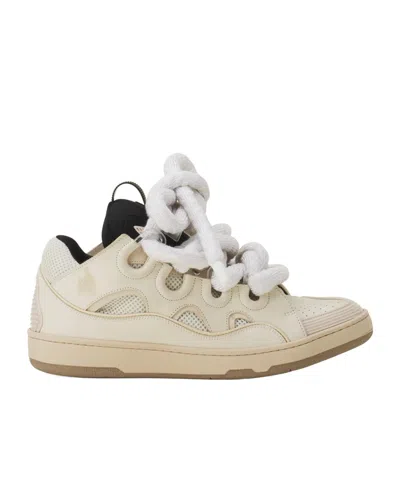 Lanvin Beige Curb Leather With Snake Laces Sneakers In Neutral