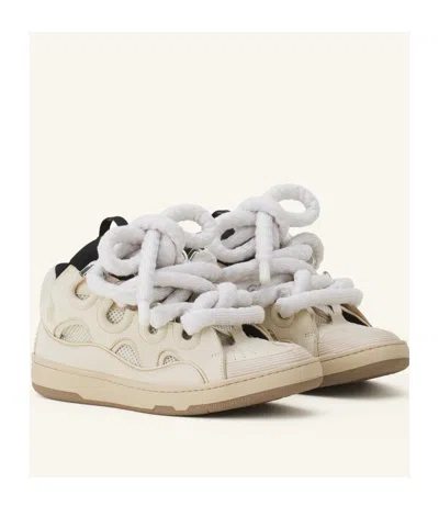 Lanvin Beige Curb Leather With Snake Laces Sneakers In Neutral