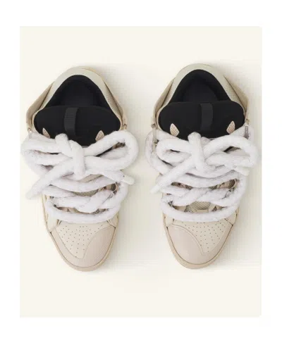 Lanvin Beige Curb Leather With Snake Laces Sneakers In Neutral