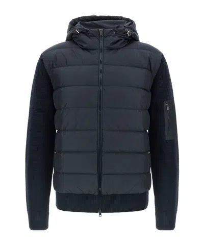 Herno Padded Bomber Jacket With Wool Sleeves Clothing In Blue