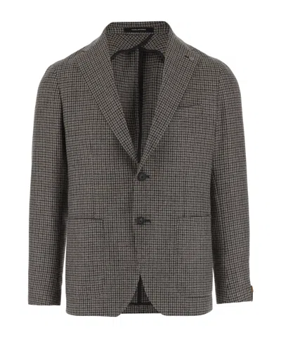 Tagliatore Classic Houndstooth Wool Blazer With Notched Lapels And Button Closure In Black