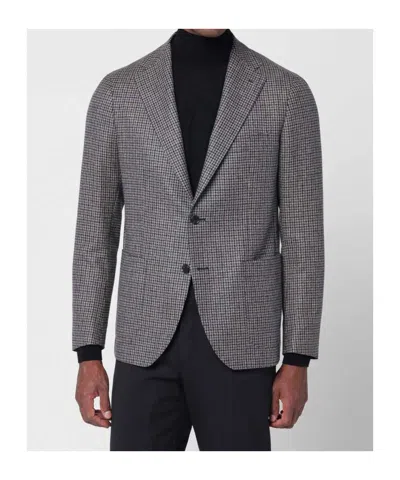 Tagliatore Classic Houndstooth Wool Blazer With Notched Lapels And Button Closure In Black