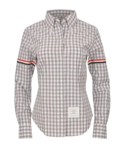 Thom Browne Long Sleeve Gingham Check Shirt In Gray