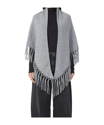 Weekend Max Mara Virgin Wool Fringed Shawl In Gray