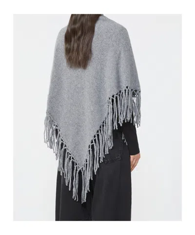 Weekend Max Mara Virgin Wool Fringed Shawl In Gray