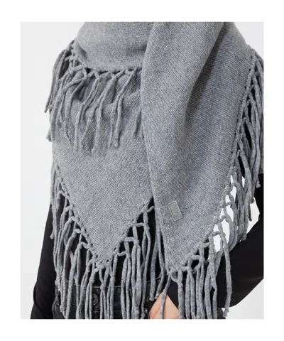 Weekend Max Mara Virgin Wool Fringed Shawl In Gray
