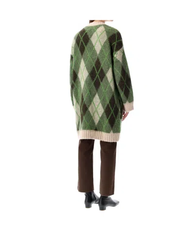 Emporio Armani Long Argyle Pattern Jacket Front Pockets In Green