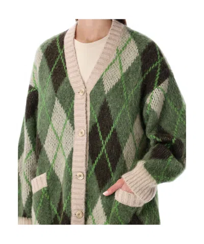 Emporio Armani Long Argyle Pattern Jacket Front Pockets In Green