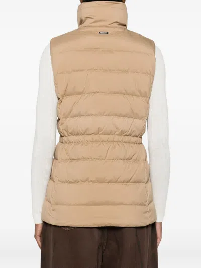 Woolrich Quilted Beige Jacket With High Stand Collar In Brown