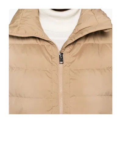 Woolrich Quilted Beige Jacket With High Stand Collar In Brown