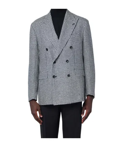 Tagliatore Double-breasted Houndstooth Blazer Button Detailing In Blue