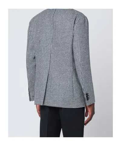 Tagliatore Double-breasted Houndstooth Blazer Button Detailing In Blue