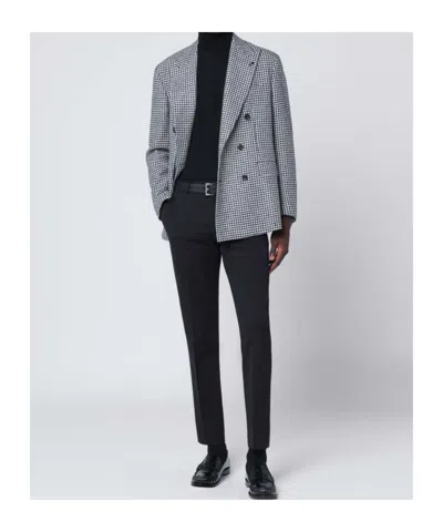 Tagliatore Double-breasted Houndstooth Blazer Button Detailing In Blue