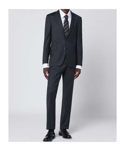 Tagliatore Gray Single-breasted Wool Suit In Blue