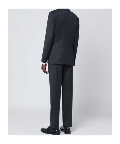 Tagliatore Gray Single-breasted Wool Suit In Blue