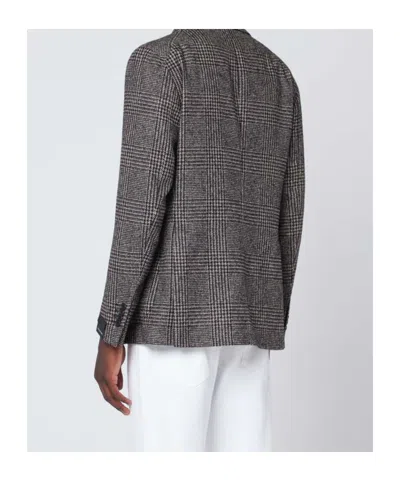 Tagliatore Prince Of Wales Check Jacket With Pockets In Gray
