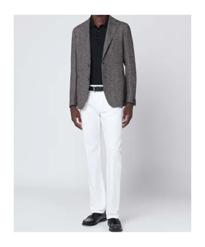 Tagliatore Prince Of Wales Check Jacket With Pockets In Gray