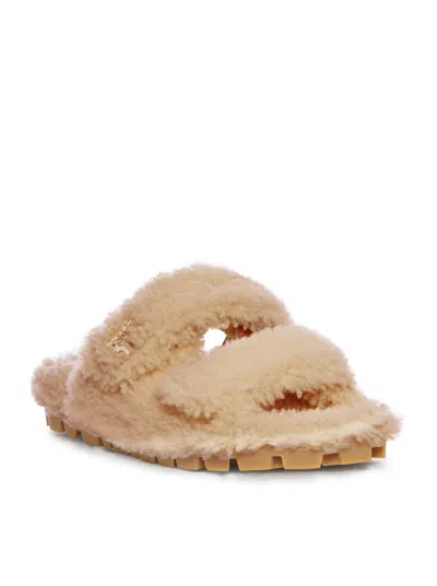 Miu Miu Shearling Sandals In Animal Print