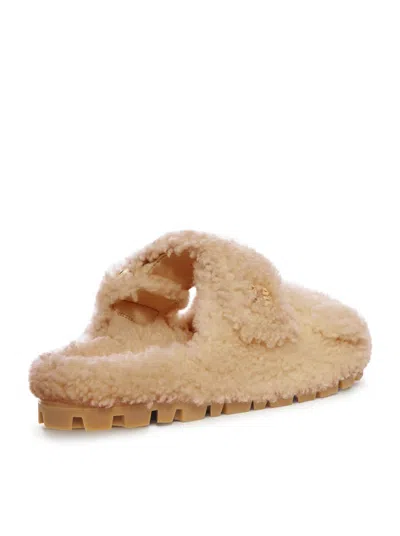 Miu Miu Shearling Sandals In Animal Print