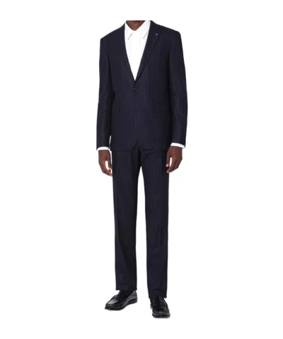 Tagliatore Pinstriped Single-breasted Wool Suit In Blue
