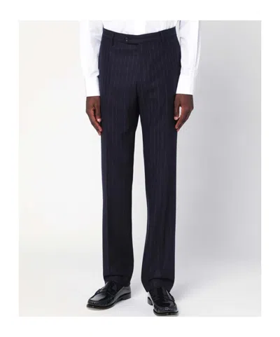 Tagliatore Pinstriped Single-breasted Wool Suit In Blue