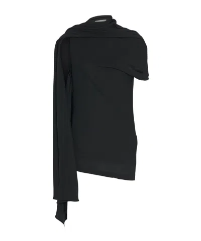 The Row Isadra Draped Crepe-jersey Top In Black