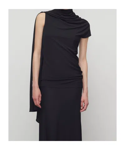 The Row Isadra Draped Crepe-jersey Top In Black
