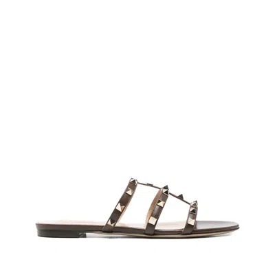Valentino Rockstud Slide Sandal In Laminated Nappa With Cabochon In Multi