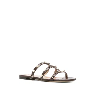 Valentino Rockstud Slide Sandal In Laminated Nappa With Cabochon In Multi