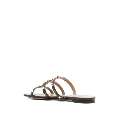 Valentino Rockstud Slide Sandal In Laminated Nappa With Cabochon In Multi