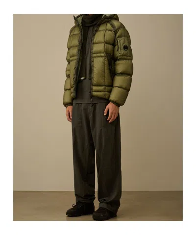 C.p. Company Hooded Down Jacket Featuring Adjustable Elements In Green
