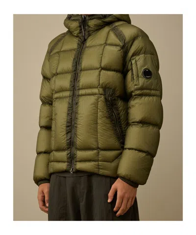 C.p. Company Hooded Down Jacket Featuring Adjustable Elements In Green